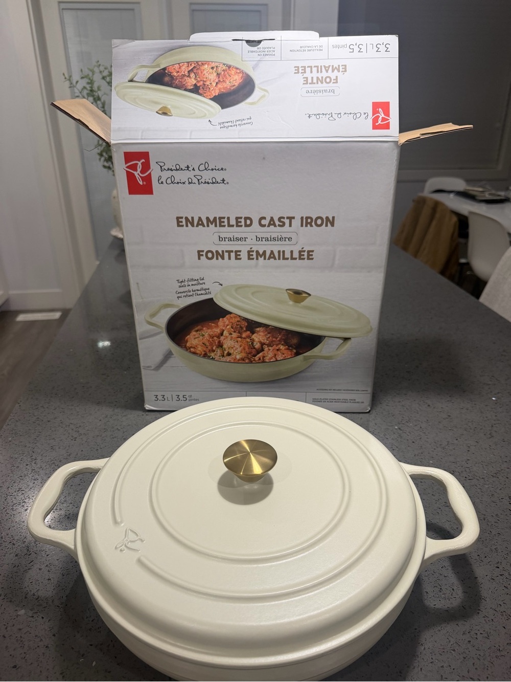 Cream Enameled Cast Iron Braiser